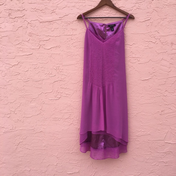 White House Black Market Fuchsia Pintuck Sleeveless High Low Dress Size 12 - Picture 2 of 11